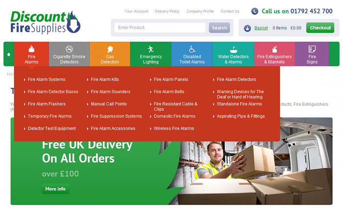 Discount Fire Supplies drop-down menu