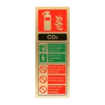 CO2 Extinguisher ID Sign | Polished Gold Finish, Portrait | 75mm x 200mm, RRFSO Compliant