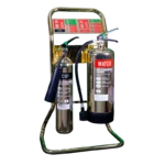 Double Fire Extinguisher Stand | Tubular, Polished Gold Finish | Dual Extinguisher Capacity