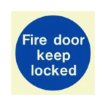 Fire Door Keep Locked Sign | Photoluminescent | 100x100mm, UK Compliant